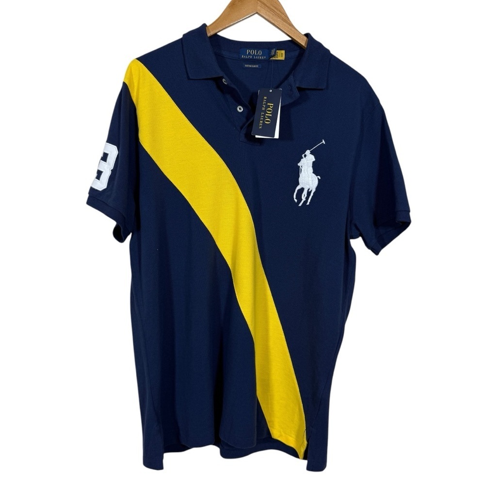 Polo Ralph Lauren Short Sleeve Classic Shirt Mens Navy Yellow